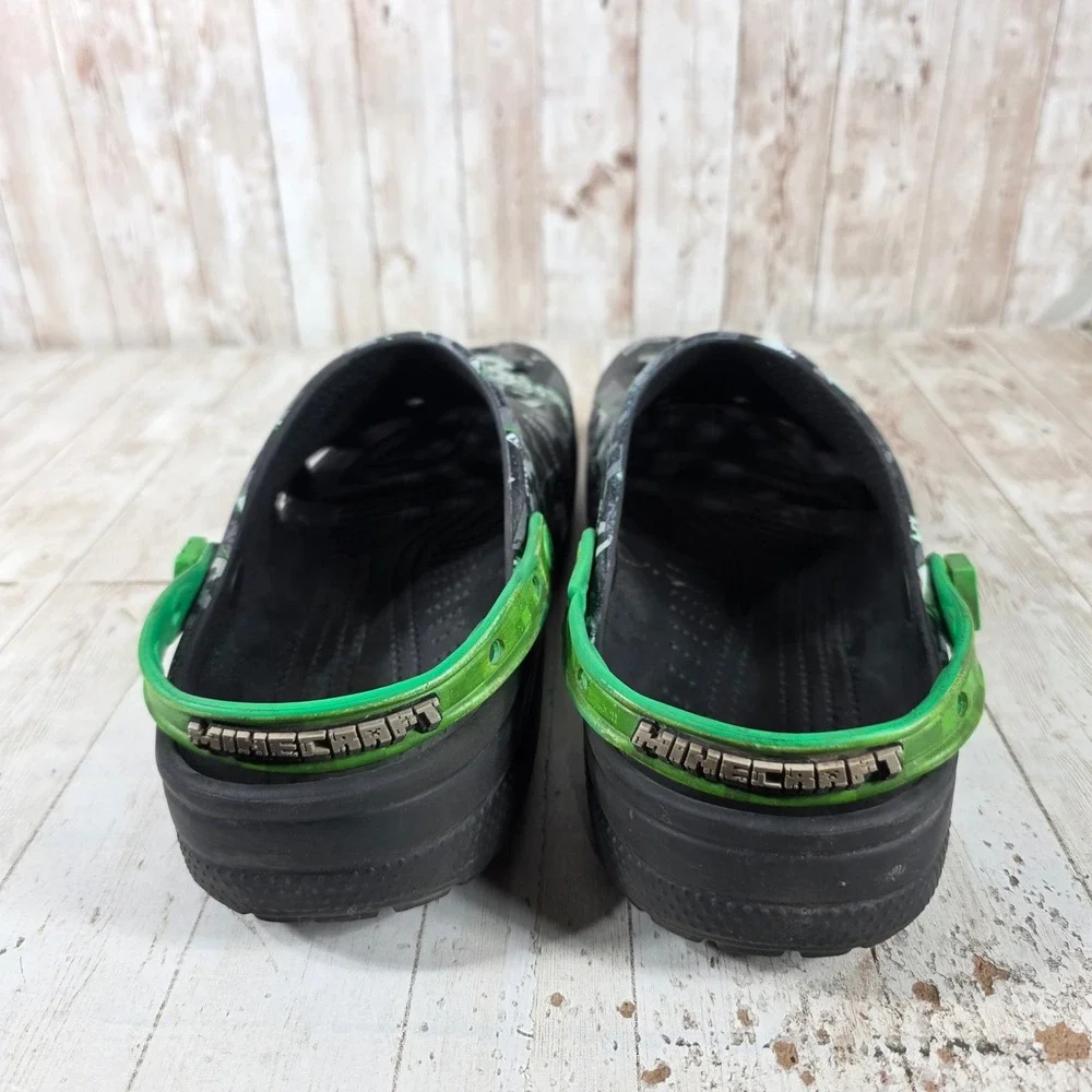 Crocs Minecraft Classic Clogs Mens 13 Black Green Grey Creeper TNT Graphic Shoes
